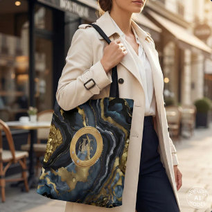 Luxus Navy Blau & Gold Achat Marmor Monogramm