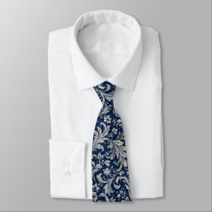 Luxus Navy Blau & Silber Damast Nahtloses Muster Krawatte