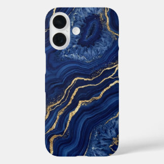 Luxus Navy Blau und Goldfolie Geode Achatmarmor iPhone 16 Hülle