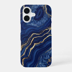 Luxus Navy Blau und Goldfolie Geode Achatmarmor iPhone 16 Hülle
