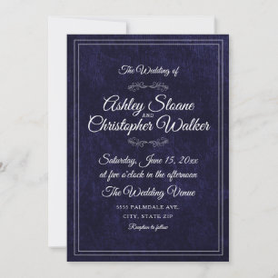 Luxus Navy Blau Velours Weiß Monogramm QR-Code Einladung