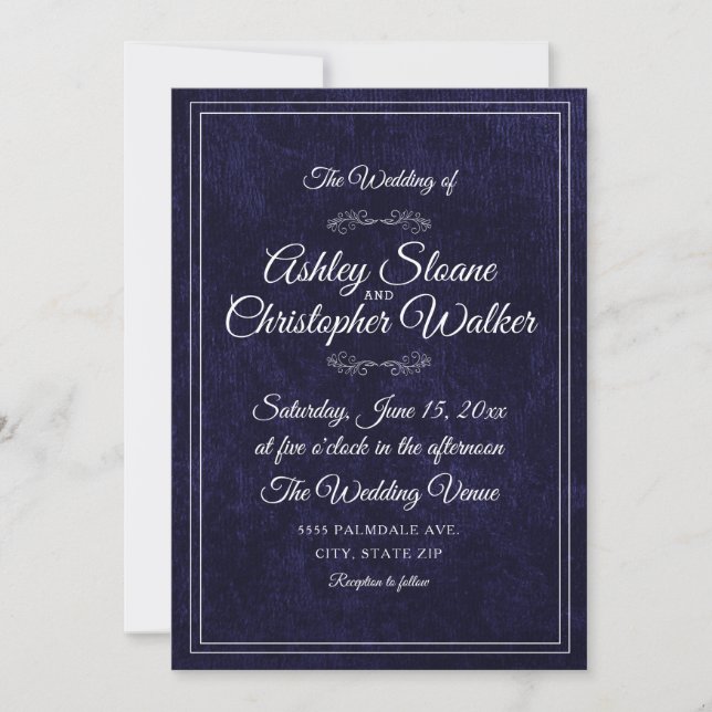 Luxus Navy Blau Velours Weiß Monogramm QR-Code Einladung (Vorderseite)