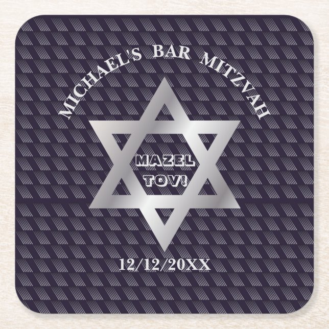 Luxus Navy Blue Magen David Sterne Modernes Design Rechteckiger Pappuntersetzer (Vorderseite)