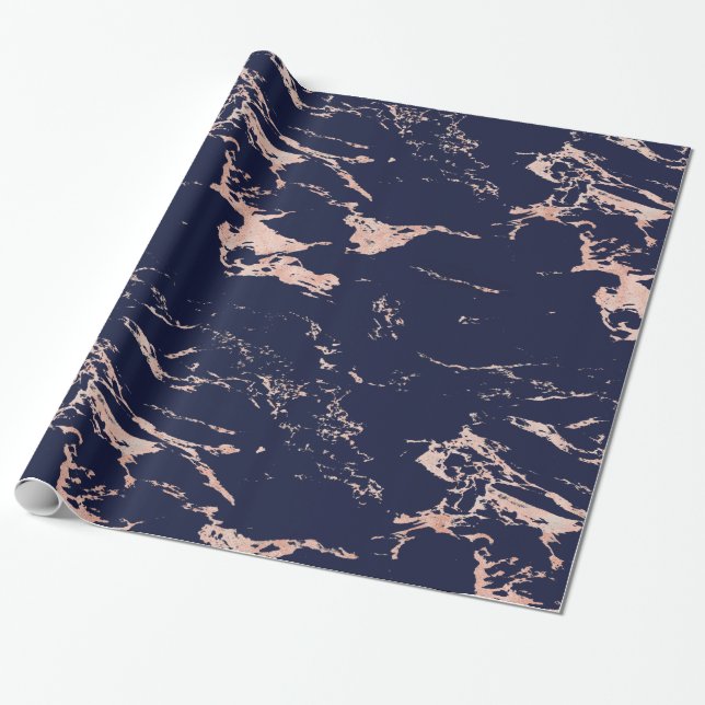 Luxus Navy Blue Rose Gold Foil Marmor Geschenkpapier (Ungerollt)