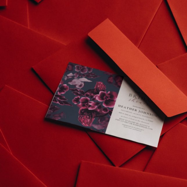 Luxus Navy Blue und Burgund Floral Brautparty Einladung (Von Creator hochgeladen)