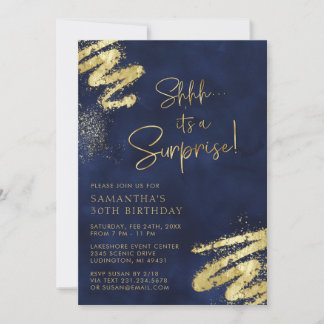 Luxus Navy Blue und Gold Überraschung Geburtstagsp Einladung