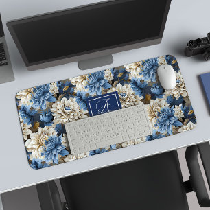 Luxus Navy Blumen Benutzerdefinierter Name Florale Schreibtischunterlage