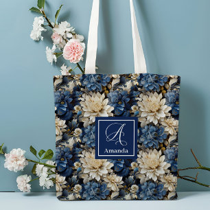 Luxus Navy Blumen individuell Name Blumen-Tasche