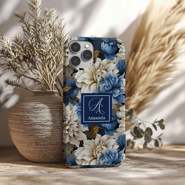 Luxus Navy Blumen iPhone Hülle Blaues Blumen Cover (Luxury Navy Flowers iPhone Case Blue Floral Cover)
