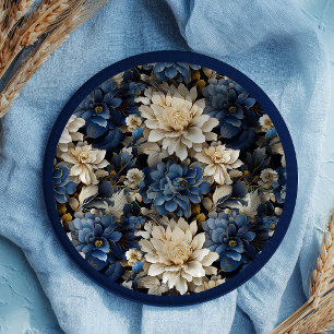Luxus-Navy-Elfenbein-weiße Blumen-Einweg-Teller fü Pappteller