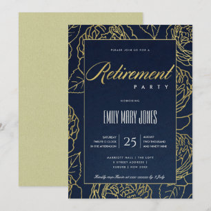 LUXUS NAVY GOLD ELEGANTE ROSE BLUMEN RENTENEINTRIT EINLADUNG