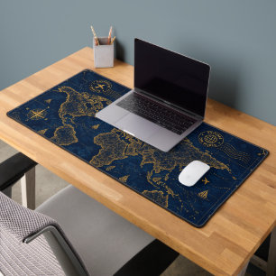 Luxus-Navy-Gold-Vintage-Weltkarte-Muster Schreibtischunterlage