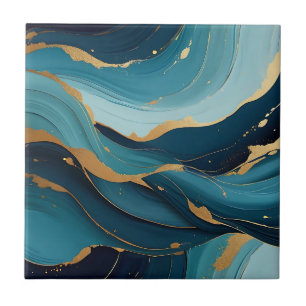 Luxus-Navy-Teal-Gold-Flüssig-Abstraktmuster Fliese