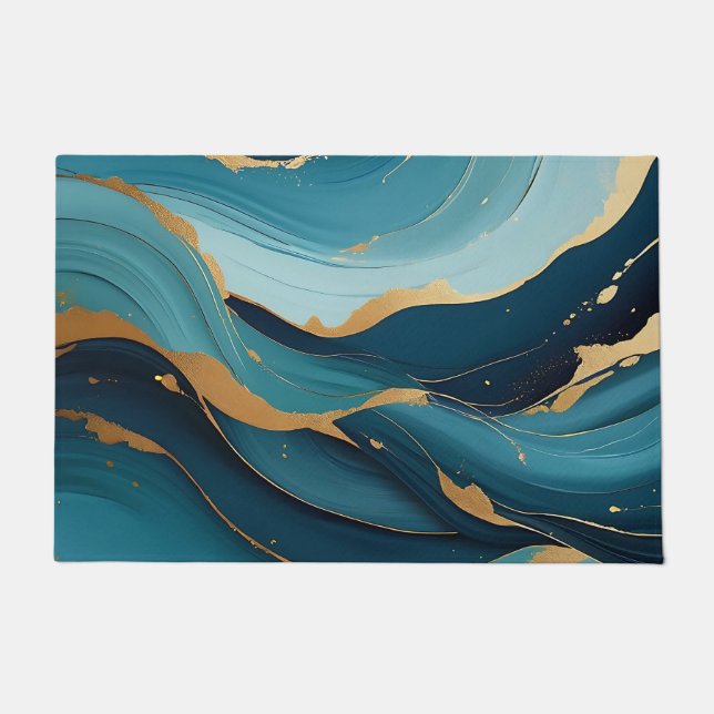 Luxus-Navy-Teal-Gold-Flüssig-Abstraktmuster Fußmatte (Vorderseite)