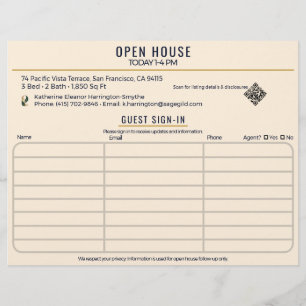 Luxus-Navy- und Creme-Makler-Open-House-Anmeldelis Flyer