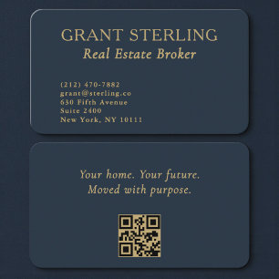 Luxus-Navyblau-Gold-Makler-QR-Code Visitenkarte