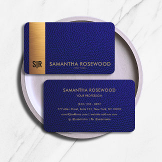 Luxus-Navyblau-Leder- und Gold-Panel-Monogramm  Visitenkarte