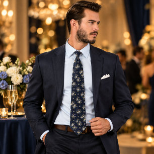 Luxus-Navyblau- und Gold-Blumenmuster nahtlos  Krawatte