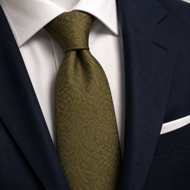 Luxus-Oliv-Sage-Grün-Barock-Damask-Jacquard Krawatte (Von Creator hochgeladen)