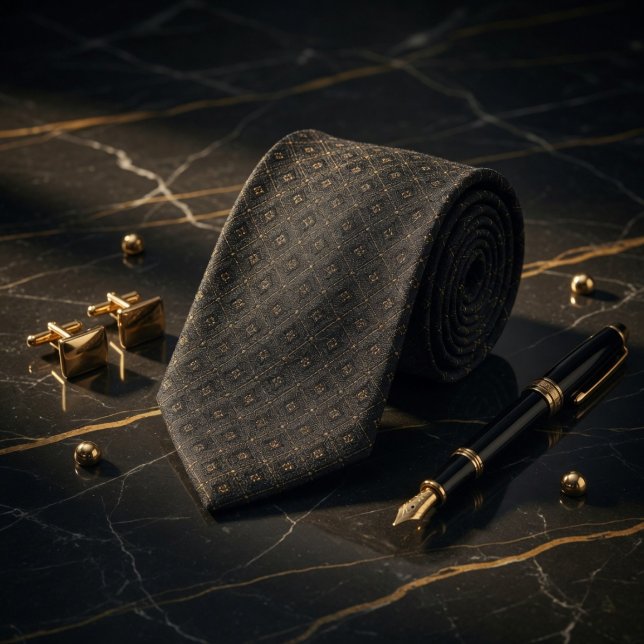 Luxus-Onyx- und Gold-Geometric-Mikromuster Krawatte (Von Creator hochgeladen)