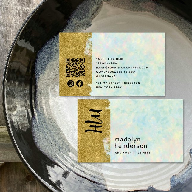 Luxus Opal Gold Brush QR Code Social Media Visitenkarte (Von Creator hochgeladen)