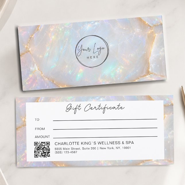 Luxus-Opal-Logo-QR-Code-Geschenkgutschein (Luxury Opal Holographiy Salon Logo QR Code Gift Certificate)