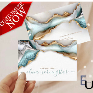 Luxus-Opal-Teal-Gold-Flüssig-Alkohol-Tinte Visitenkarte