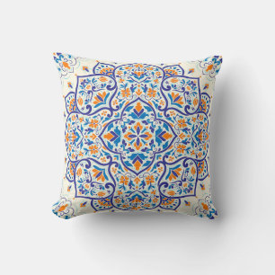 Luxus-Orange-Blau-Ornamentmuster Kissen