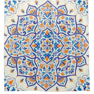 Luxus Orange Blue Ornament Muster Duschvorhang