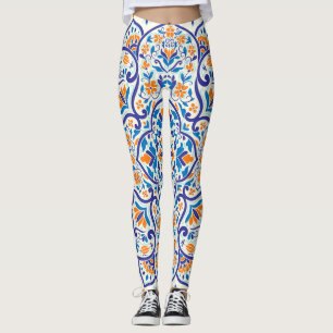 Luxus Orange Blue Ornament Muster Leggings