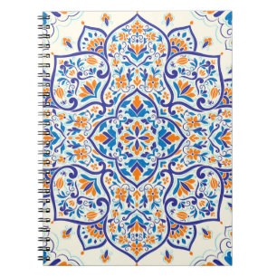 Luxus Orange Blue Ornament Muster Notizblock