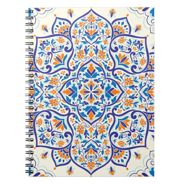 Luxus Orange Blue Ornament Muster Notizblock (Vorderseite)