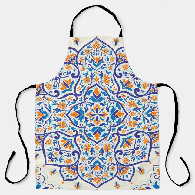 Luxus Orange Blue Ornament Muster Schürze (Vorderseite)