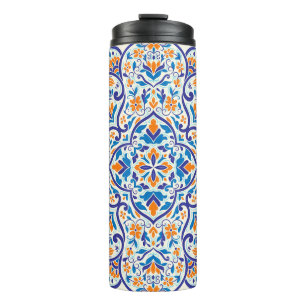 Luxus Orange Blue Ornament Muster Thermosbecher