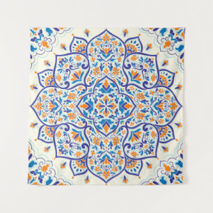 Luxus Orange Blue Ornament Muster Wandteppich
