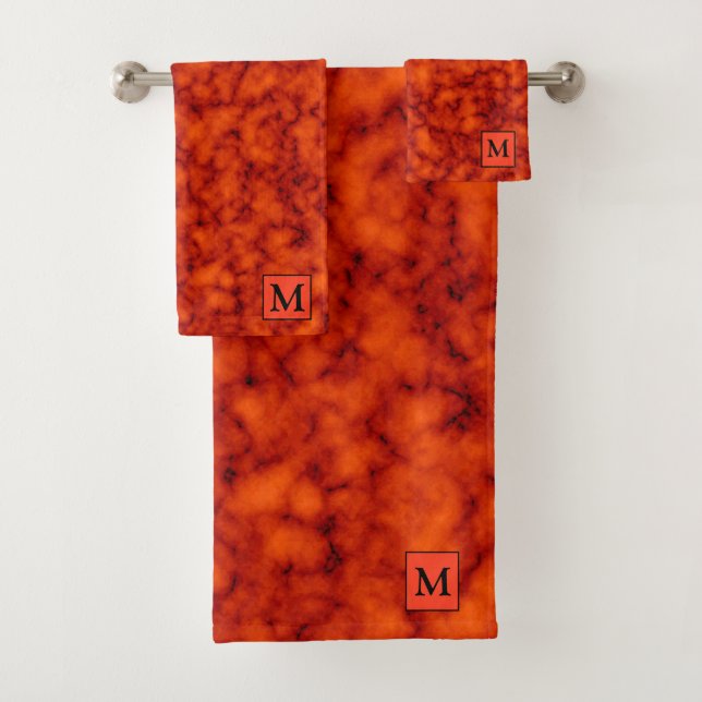 Luxus Orange Marmor Mit Monogramm Badhandtuch Set (Insitu)