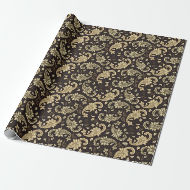 Luxus Paisley on Brown Geschenkpapier (Ungerollt)