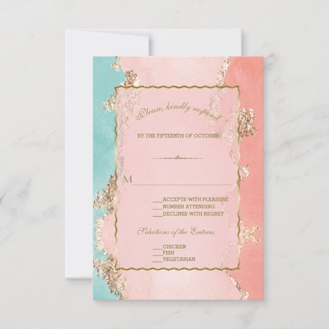 Luxus Pastel Watercolor Gold Foil Wedding RSVP (Vorderseite)