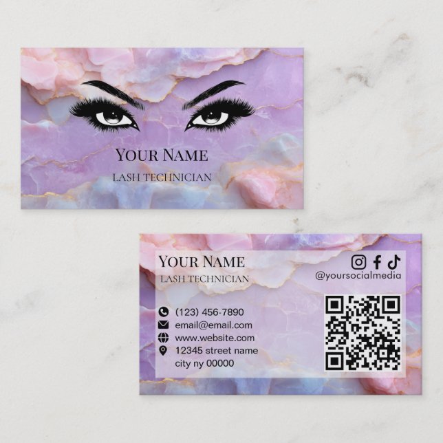 Luxus-Pastell-Marmor-Wimpernstylistin Visitenkarte (Vorne/Hinten)