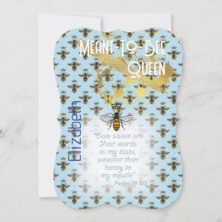 Luxus-Pastellblaue-Bienen-Gitter-Königin-Gold Einladung