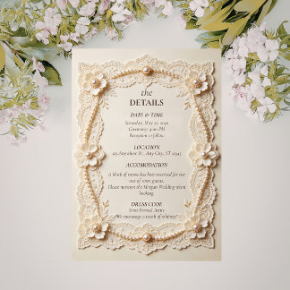 Luxus-Perlen-Spitze-Elegante Hochzeit Begleitkarte