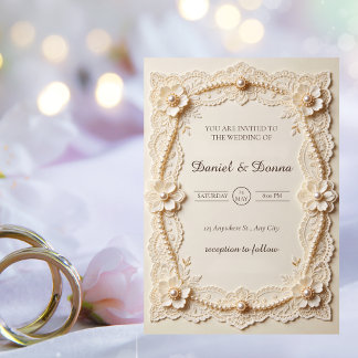 Luxus-Perlen-Spitze Elegante Hochzeit Einladung