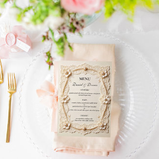 Luxus-Perlen-Spitze-Elegante Hochzeit Menükarte