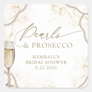 Luxus Perlen und Prosecco Brautparty Quadratischer Aufkleber