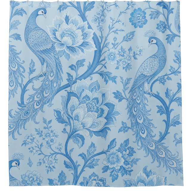 Luxus Persisch Blass Pfau Blau Muster  Duschvorhang (Vorderseite)
