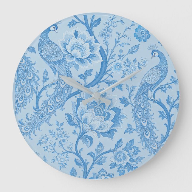 Luxus Persisch Blass Pfau Blau Muster  Große Wanduhr (Vorderseite)