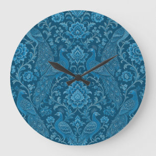 Luxus-Persisch: Reiches Pfauenblau-Muster  Große Wanduhr