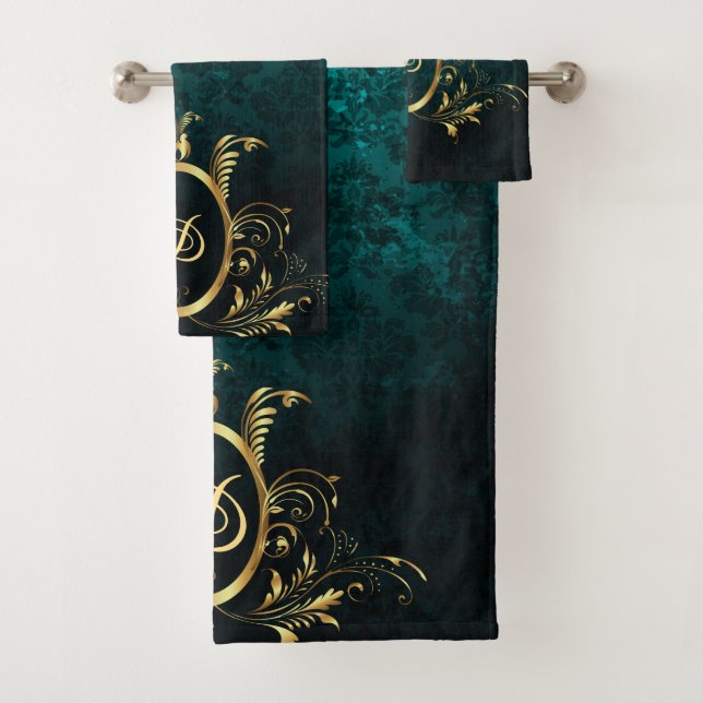 Luxus Personalisiert Damask Goldrahmen Badhandtuch Set (Insitu)