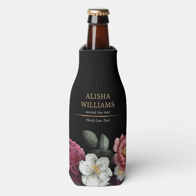 Luxus Personalisiert Floral Gold Black Flaschenkühler (Flaschenvorderseite)