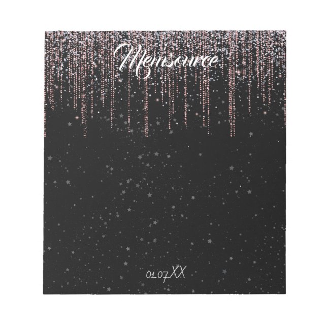 Luxus Personalisiert Silver Rose Gold Chic Black Notizblock (Vorderseite)